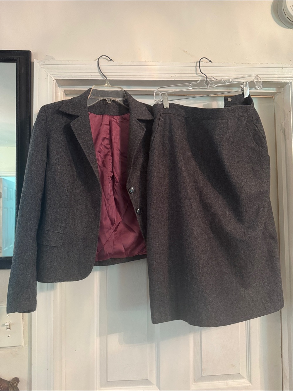 Women's Charcoal Gray Skirt Suit Blazer Set